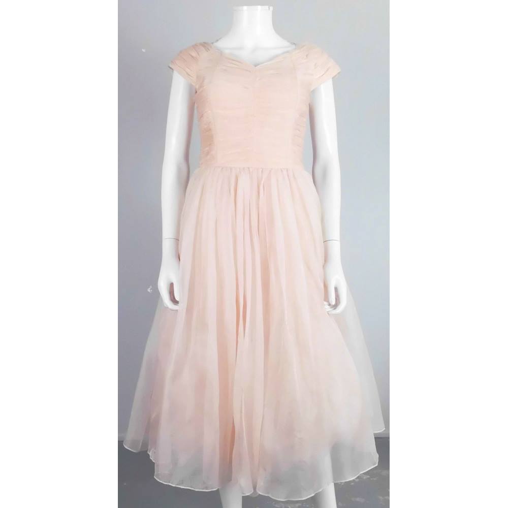 pink tea length dress